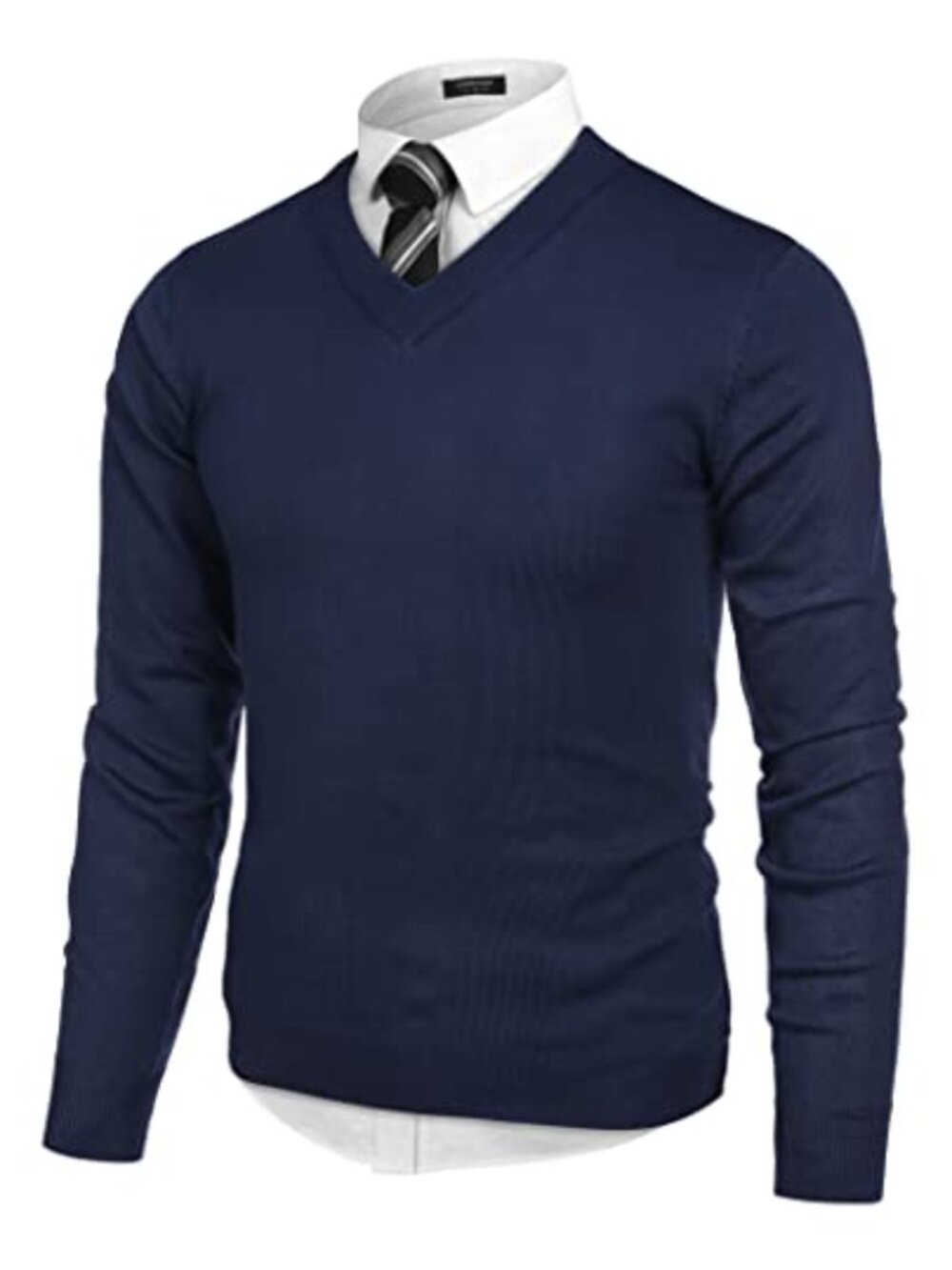 Mens V Neck Dress Sweater Slim Fit Knit Long Sleeve Pullover Business Casual